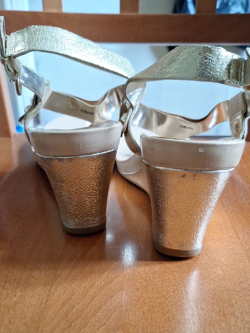 BCBGeneration Metallic Gold Wedge T-Strap Sandals - Picture 4 of 10